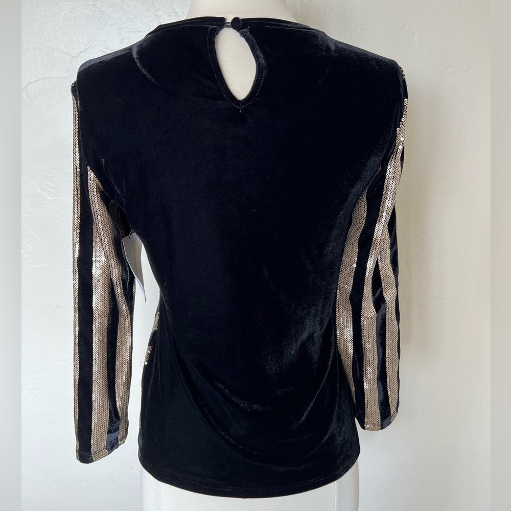 INC International Concepts Velvet Sequined Chevron Top Black and Gold - Picture 6 of 6